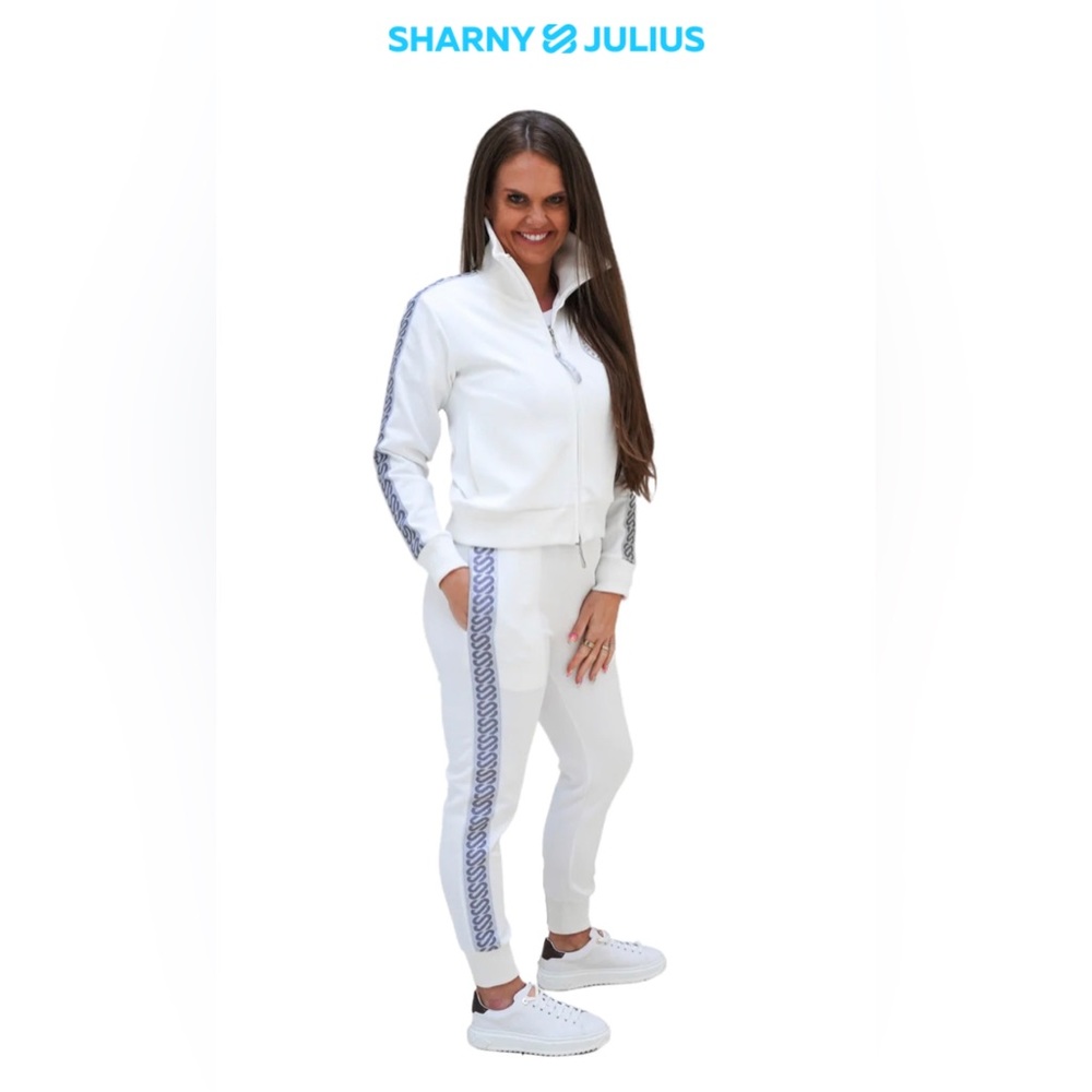 Sharny & Julius Glitter Ribbon White Tracksuit Set NWT Medium Athleisure Luxe
